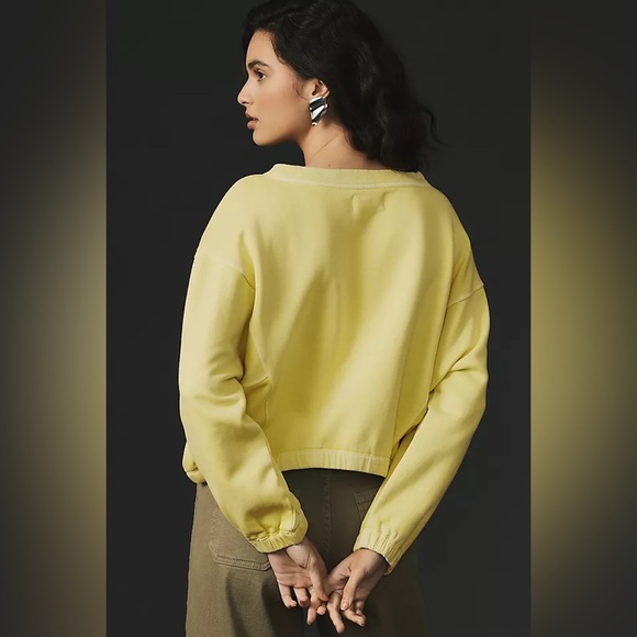 Anthropologie Boxy Cropped Pullover Light Yellow green Sweatshirt size small - Picture 3 of 13